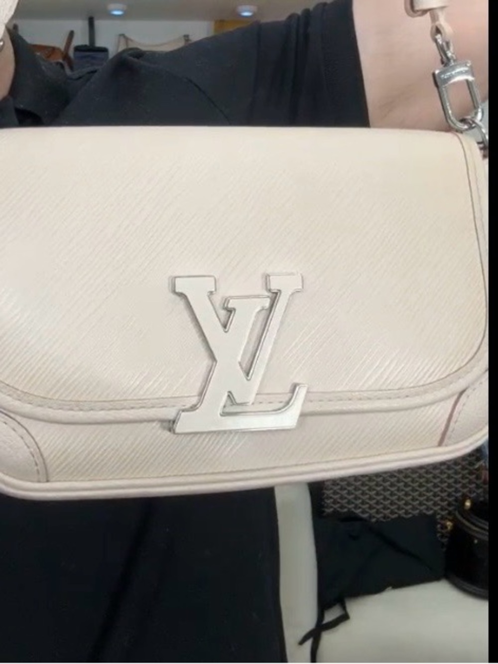 Louis Vuitton Cream Epi Leather Shoulder Bag with Silver LV Logo